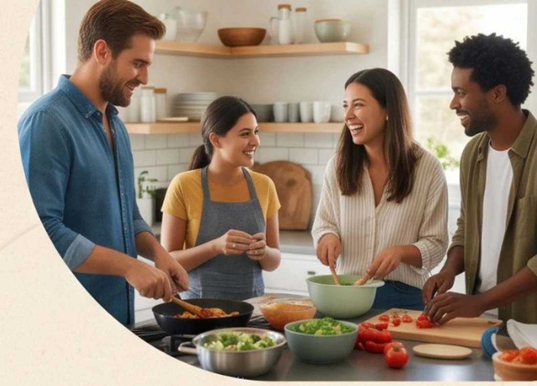 Des amis préparent un repas ensemble